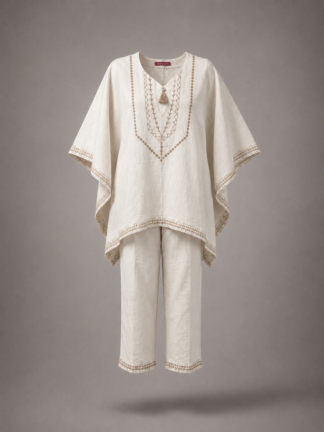 Kaftan Co-ord Set- Relaxed Fit, Khadi, Beige