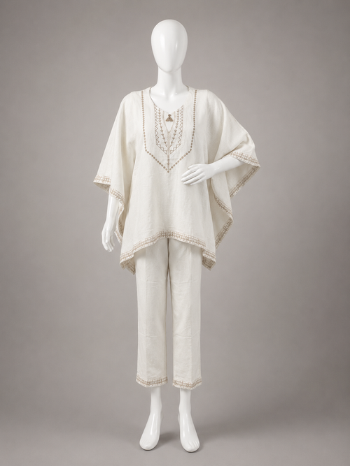 Kaftan Co-ord Set- Relaxed Fit, Khadi, Beige