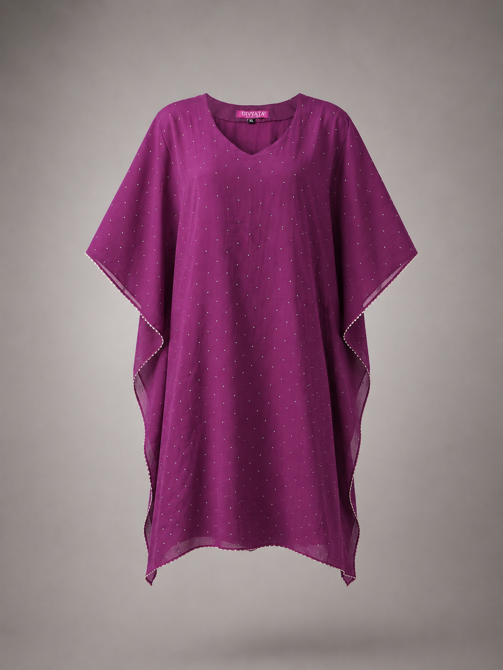 Long Kaftan Set- Relaxed Fit, Swarovski, Wine